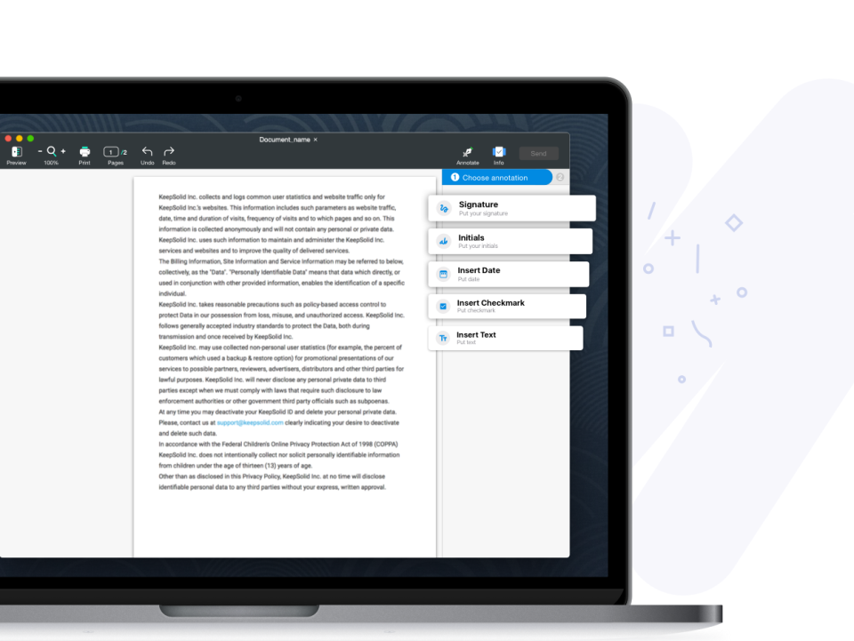 screenshot of KeepSolid Sign